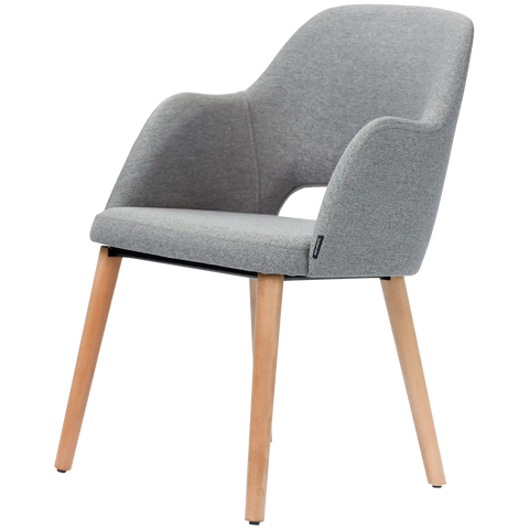Alfi Armchair With Taupe Woven Shell And Trojan Oak Timber Legs, Viewed From Angle In Front