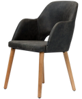 Alfi Armchair With Vintage Charcoal Shell And Trojan Oak Timber Legs, Viewed From Angle In Front