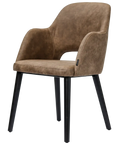Alfi Armchair With Vintage Mocha Shell And Black Timber Legs, Viewed From Angle In Front