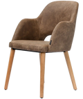 Alfi Armchair With Vintage Mocha Shell And Trojan Oak Timber Legs, Viewed From Angle In Front