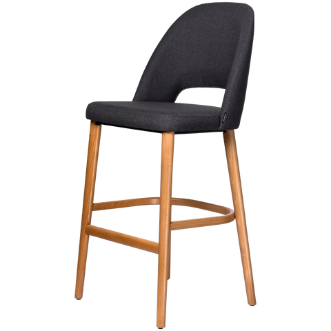 Alfi Bar Stool With Anthracite Woven Shell And Trojan Oak Timber Legs, Viewed From Angle In Front