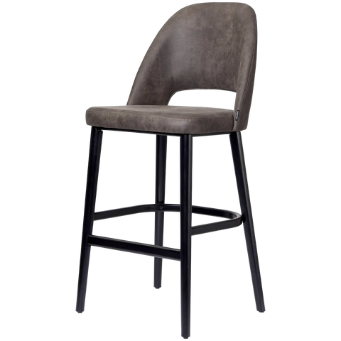 Alfi Bar Stool With Vintage Charcoal Shell And Black Timber Legs, Viewed From Angle In Front