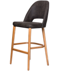Alfi Bar Stool With Vintage Charcoal Shell And Trojan Oak Timber Legs, Viewed From Angle In Front