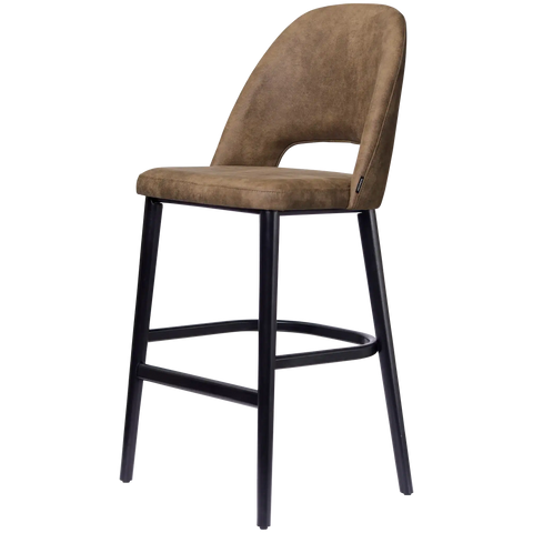 Alfi Bar Stool With Vintage Mocha Shell And Black Timber Legs, Viewed From Angle In Front