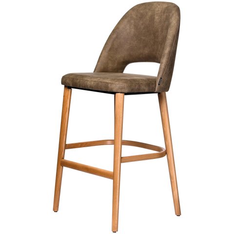 Alfi Bar Stool With Vintage Mocha Shell And Trojan Oak Timber Legs, Viewed From Angle In Front