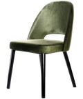 Alfi Chair With Avocado Velvet Shell And Black Timber Legs, Viewed From Angle In Front