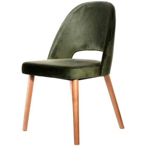 Alfi Chair With Avocado Velvet Shell And Trojan Oak Timber Legs, Viewed From Angle In Front