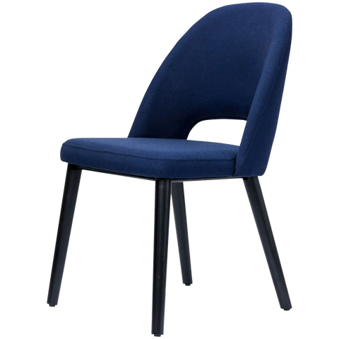 Alfi Chair With Navy Woven Shell And Black Timber Legs, Viewed From Angle In Front
