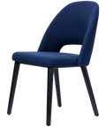Alfi Chair With Navy Woven Shell And Black Timber Legs, Viewed From Front Angle