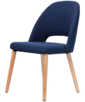 Alfi Chair With Navy Woven Shell And Trojan Oak Timber Legs, Viewed From Front Angle