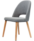 Alfi Chair With Taupe Woven Shell And Trojan Oak Timber Legs, Viewed From Angle In Front