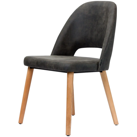 Alfi Chair With Vintage Charcoal Shell And Trojan Oak Timber Legs, Viewed From Angle In Front