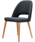 Alfi Chair With And Anthracite Woven Shell And Trojan Oak Timber Legs, Viewed From Angle In Front