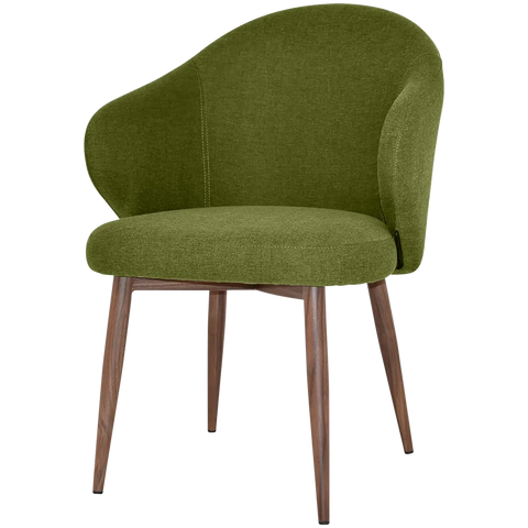 Boss Armchair Metal 4 Leg With Custom Upholstery And Light Walnut Legs, Viewed From Front Angle