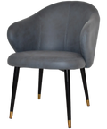 Boss Armchair Metal 4 Leg With Pelle Navy Shell And Black Legs With Brass Tips, Viewed From Front Angle