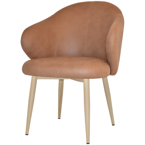 Boss Tub Chair Birch Metal 4 Leg With Pelle Benito Tan Shell, Viewed From Angle In Front