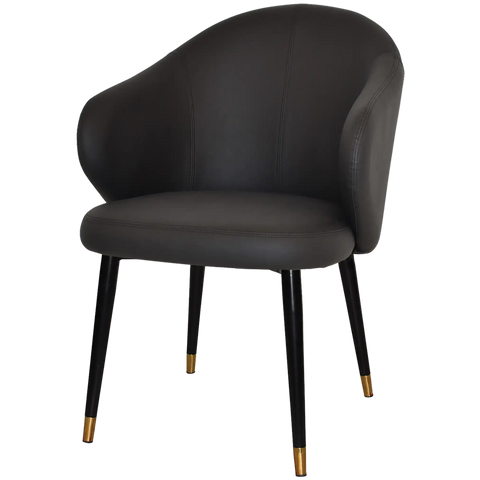 Boss Tub Chair Black With Brass Tip Metal 4 Leg With Black Vinyl Shellack Metal 4 Leg With, Viewed From Angle In Front