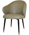 Boss Tub Chair Black With Brass Tip Metal 4 Leg With Pelle Sage Shell, Viewed From Angle In Front