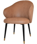 Boss Tub Chair Black With Brass Tip Metal 4 Leg With Pelle Tan Shell, Viewed From Angle In Front