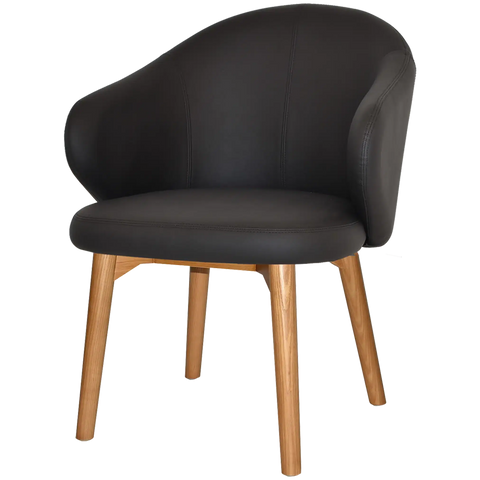 Boss Tub Chair Light Oak Timber 4 Leg With Black Vinyl Shellack Metal 4 Leg With, Viewed From Angle In Front