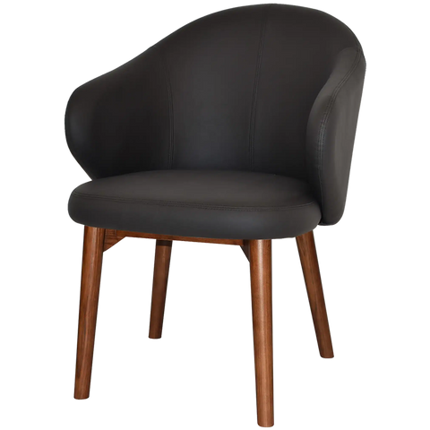 Boss Tub Chair Light Walnut Timber 4 Leg With Black Vinyl Shellack Metal 4 Leg With, Viewed From Angle In Front