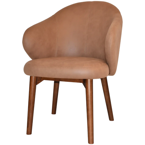 Boss Tub Chair Light Walnut Timber 4 Leg With Pelle Tan Shell, Viewed From Angle In Front