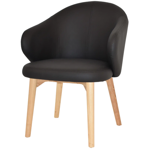 Boss Tub Chair Natural Timber 4 Leg With Black Vinyl Shellack Metal 4 Leg With, Viewed From Angle In Front