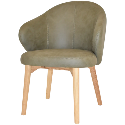 Boss Tub Chair Natural Timber 4 Leg With Pelle Sage Shell, Viewed From Angle In Front