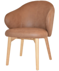 Boss Tub Chair Natural Timber 4 Leg With Pelle Tan Shell, Viewed From Angle In Front