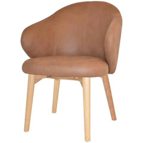 Boss Tub Chair Natural Timber 4 Leg With Pelle Tan Shell, Viewed From Angle In Front