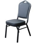 Bradman Chair With Black Vinyl Upholstery And Black Frame, Viewed From Angle In Front