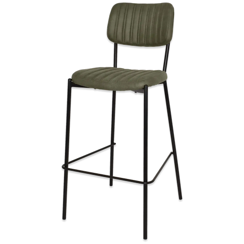 Candice Bar Stool With Pelle Sage Upholstery, Viewed From Angle In Front