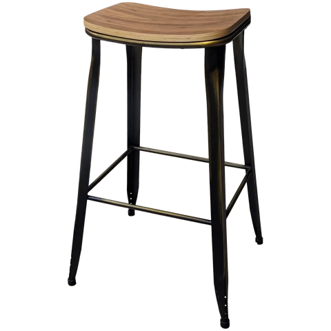 Coleman Bar Stool With Distressed Copper Finish And Walnut Veneer Seat