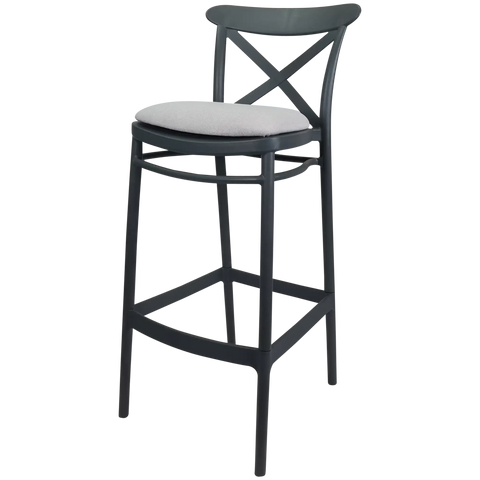 Cross Bar Stool By Siesta In Anthracite With Light Grey Seat Pad, Viewed From Angle