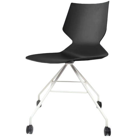 Fly Chair By Claudio Bellini With Black Shell Pad On White Swivel Frame, Viewed From Angle In Front