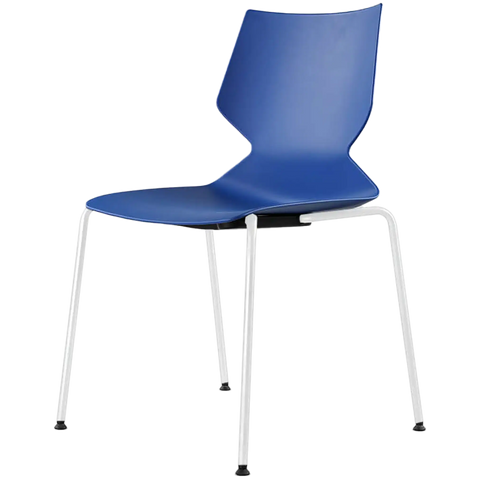 Fly Chair By Claudio Bellini With Blue Shell On White 4 Leg Frame, Viewed From Angle In Front