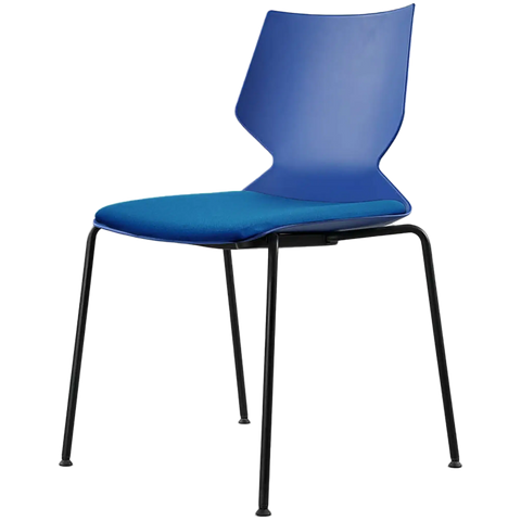 Fly Chair By Claudio Bellini With Blue Shell With Custom Seat Pad On Black 4 Leg Frame, Viewed From Angle In Front