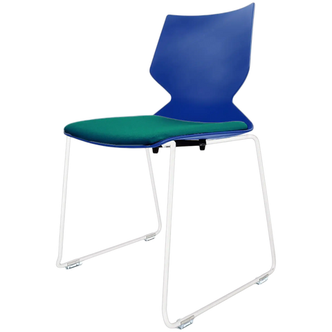 Fly Chair By Claudio Bellini With Blue Shell With Custom Seat Pad On White Sled Frame, Viewed From Angle In Front