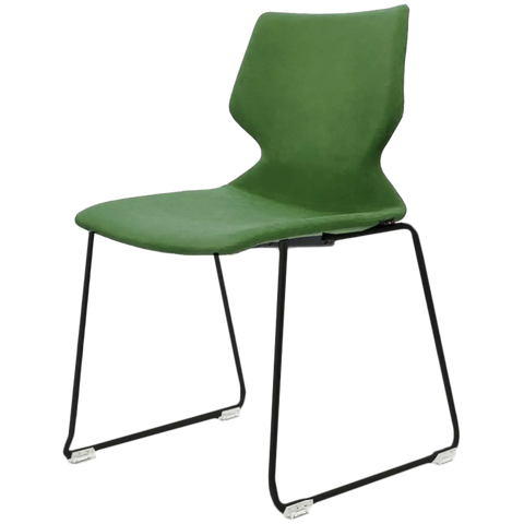 Fly Chair By Claudio Bellini With Fully Upholstered Shell On Black Sled Frame, View From Angle In Front