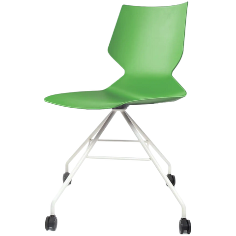Fly Chair By Claudio Bellini With Green Shell On White Swivel Frame, Viewed From Angle In Front