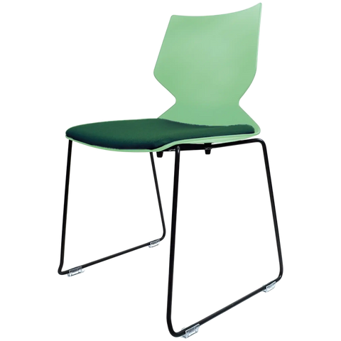 Fly Chair By Claudio Bellini With Green Shell With Custom Seat Pad On Black Sled Frame, Viewed From Angle In Front