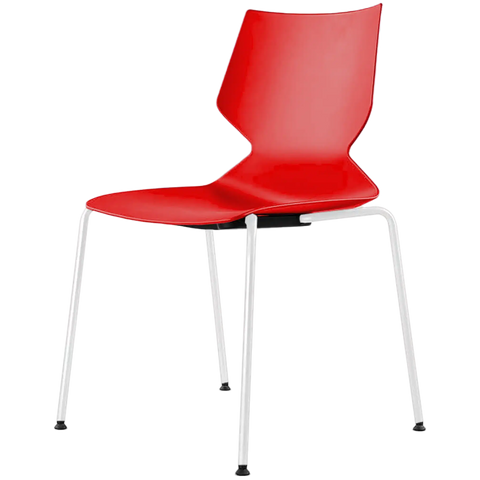 Fly Chair By Claudio Bellini With Red Shell On White 4 Leg Frame, Viewed From Angle In Front