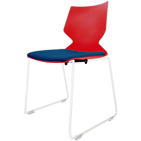Fly Chair By Claudio Bellini With Red Shell With Custom Seat Pad On White Sled Frame, Viewed From Angle In Front