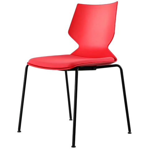 Fly Chair By Claudio Bellini With Red Shell With Red Seat Pad On Black 4 Leg Frame, Viewed From Angle In Front