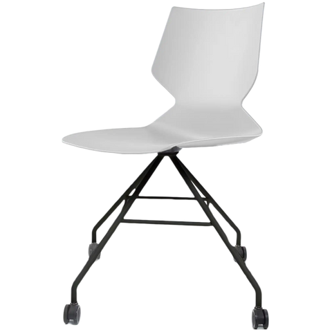 Fly Chair By Claudio Bellini With White Shell On Black Swivel Frame, Viewed From Angle In Front