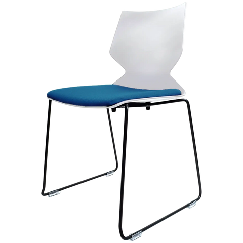 Fly Chair By Claudio Bellini With White Shell With Custom Seat Pad On Black Sled Frame, Viewed From Angle In Front