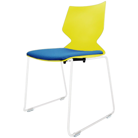 Fly Chair By Claudio Bellini With Yellow Shell With Custom Seat Pad On White Sled Frame, Viewed From Angle In Front
