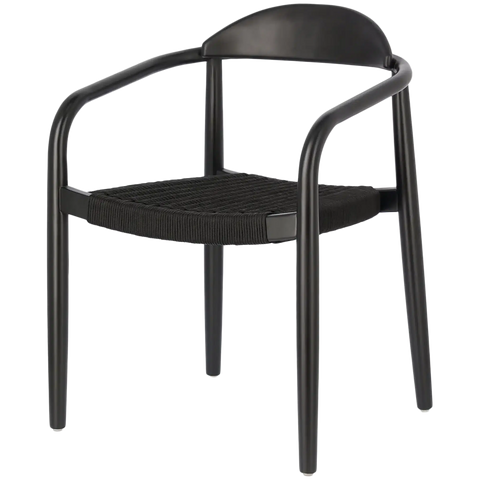 Glynis Armchair With Black Timber Frame And Black Rope Seat, Viewed From Angle In Front