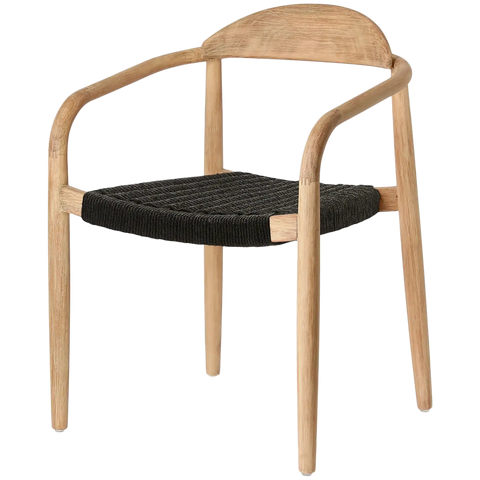 Glynis Armchair With Natural Timber Frame And Black Rope Seat, Viewed From Angle In Front