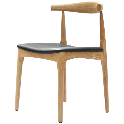 Hansel Elbow Chair In Natural With Black Vinyl Seat Pad, Viewed From Angle